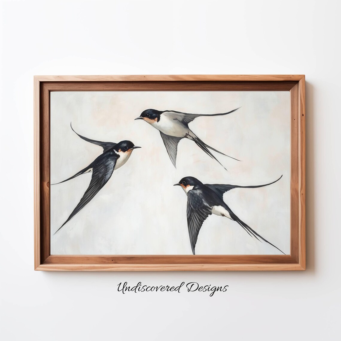Three Flying Swallows Vintage Bird Oil Painting Nature Poster