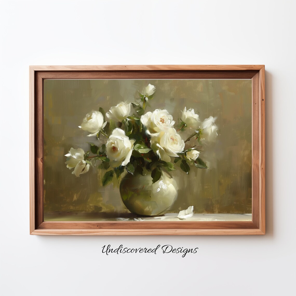 White Roses Bouquet Vintage Floral Romantic Oil Painting Poster