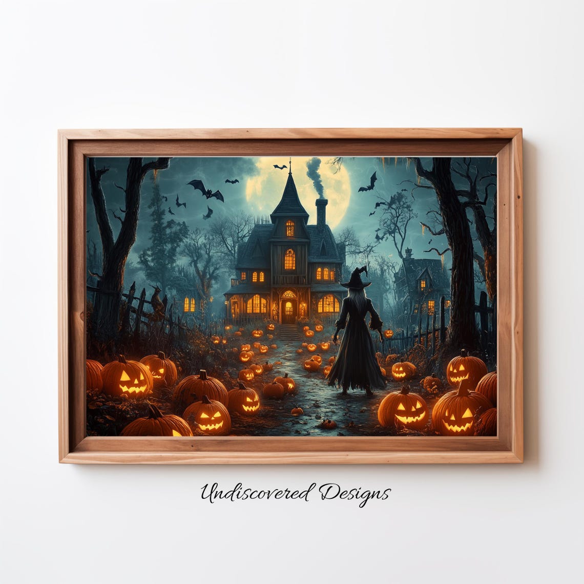 Haunted House Pumpkins And Trees Spooky Halloween Art Dcor Wall Vintage Prints Oil Painting