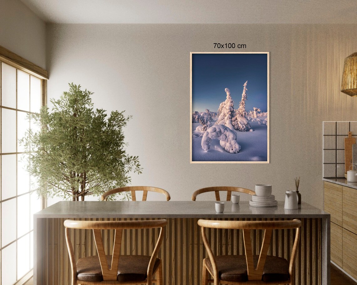 Lapland Winter Twilight Snow Covered Trees In Arctic Blue Light Poster - Image 3
