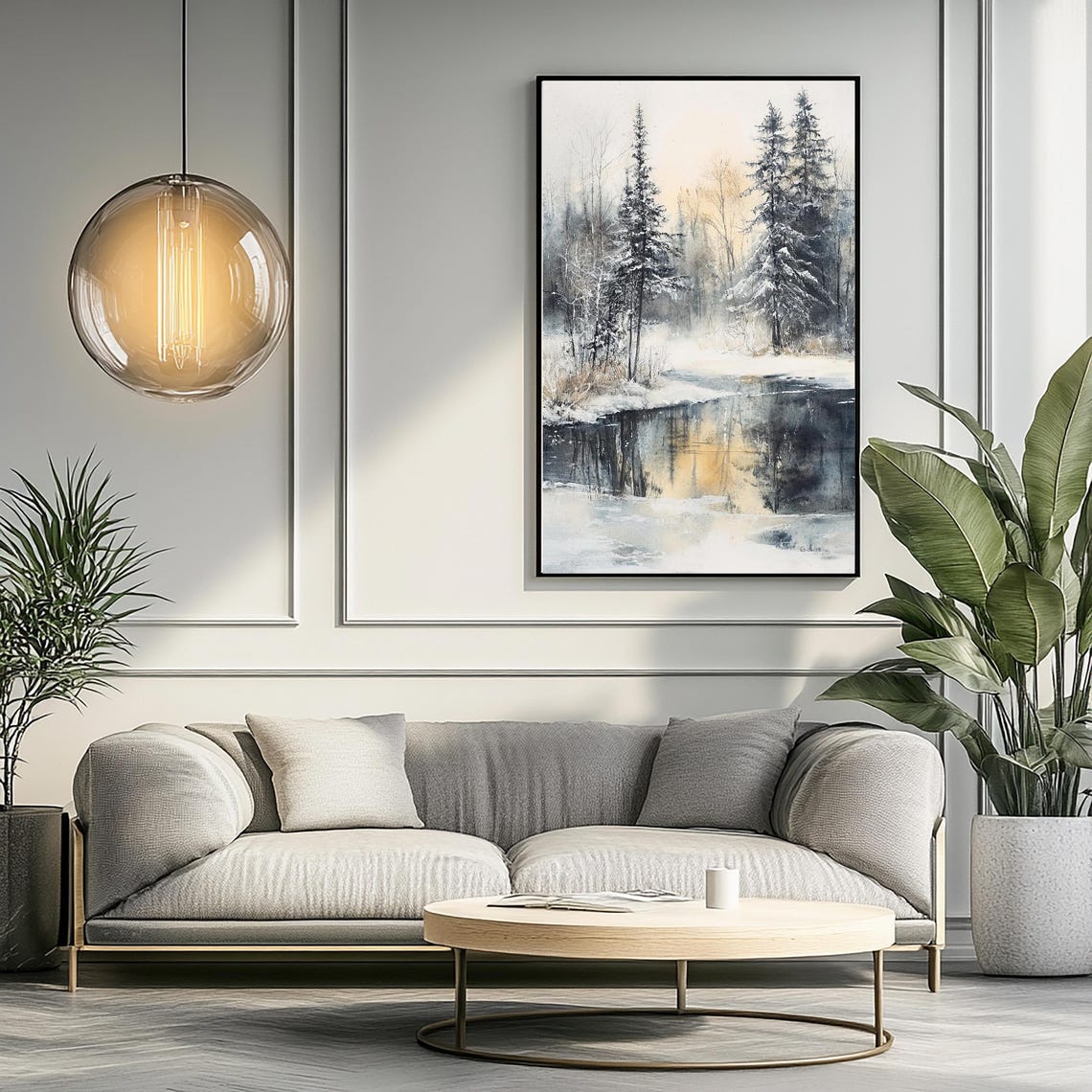 Winter River Watercolor With Snowy Pine Tree Reflections Poster - Image 3