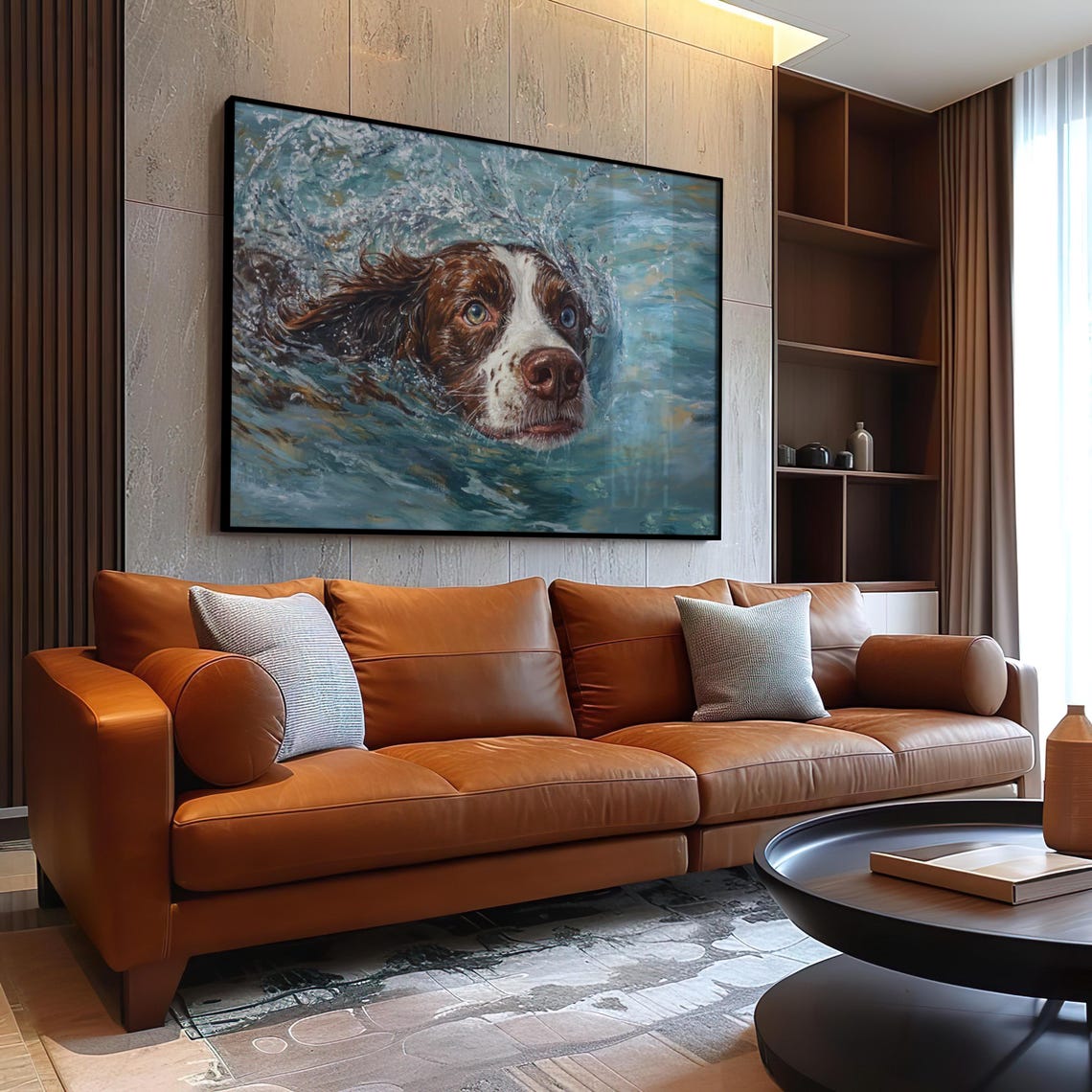 Brown And White Spaniel Swimming In Splashing Water Art Poster - Image 3
