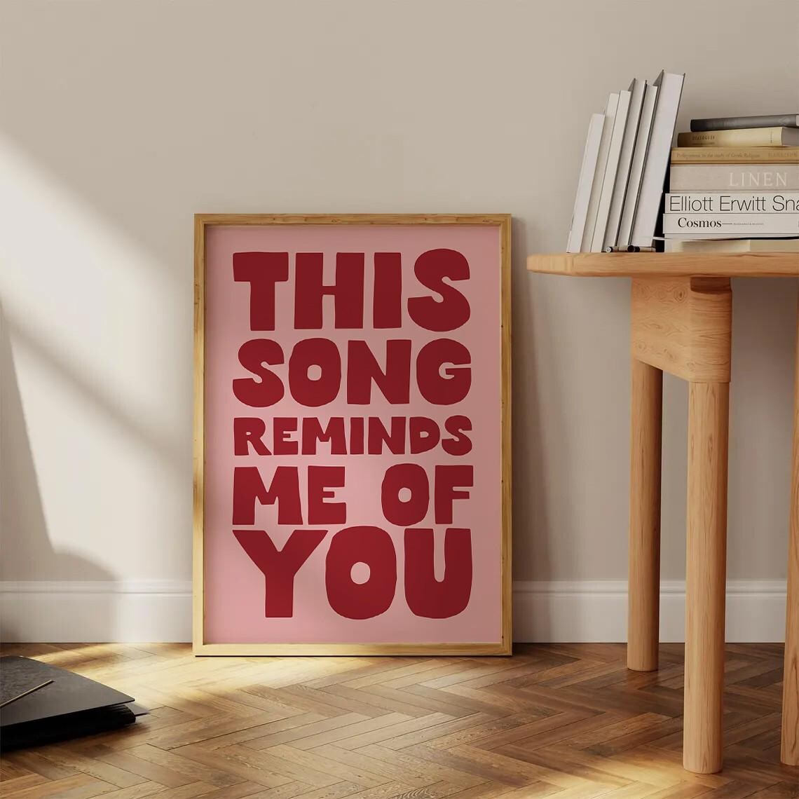This Song Reminds Me Of You Romantic Red Typography Music Gift Poster