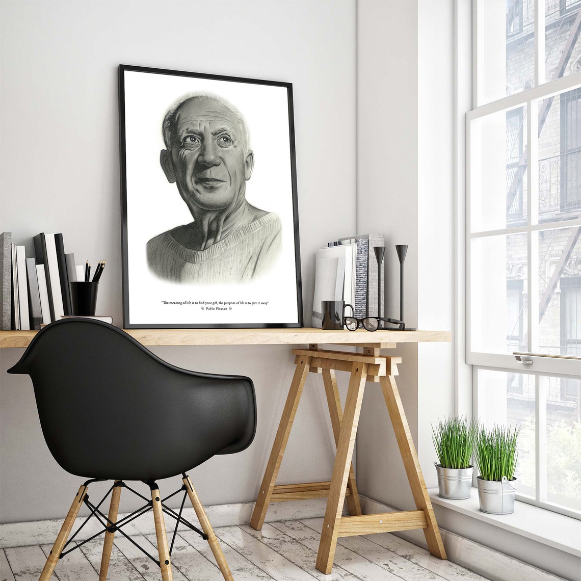 Pablo Picasso Pencil Portrait With Inspirational Quote Art Poster
