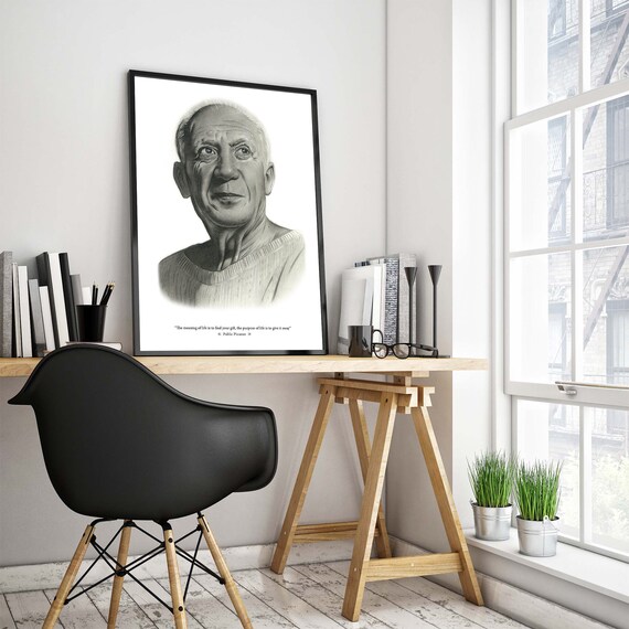 Pablo Picasso Pencil Portrait With Inspirational Quote Art Poster