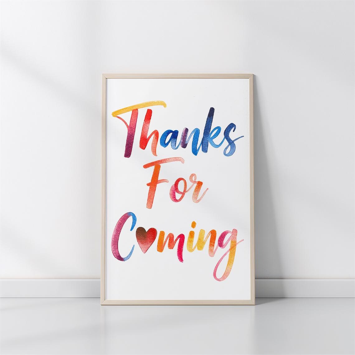 Thanks For Coming Rainbow Watercolor Calligraphy Heart Party Print