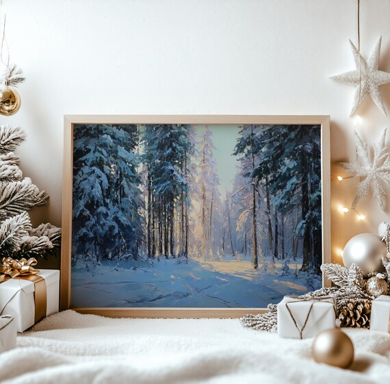 Snow Covered Forest Clearing Winter Pines Landscape Art Poster