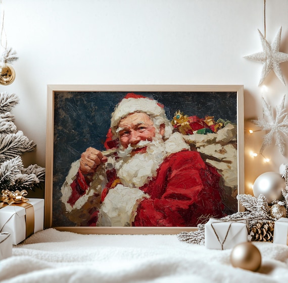 Vintage Santa Claus Oil Painting Style Christmas Holiday Poster