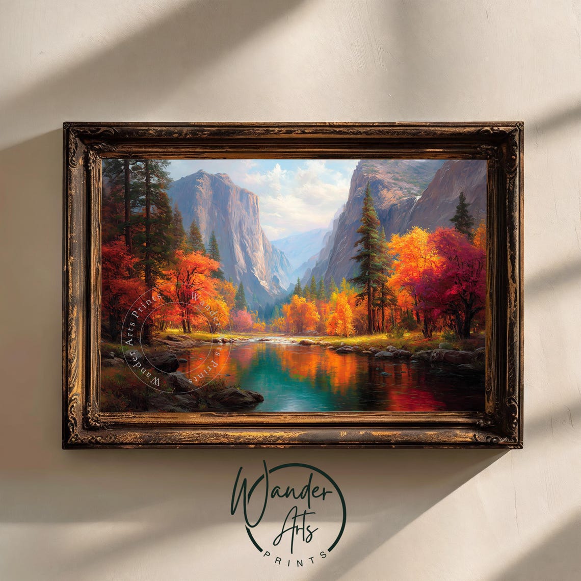 Rustic Autumn Mountain Landscape Vibrant Fall Foliage Glassy Lake Reflection Cozy Nature Art Print Earthy Wall Decor 935