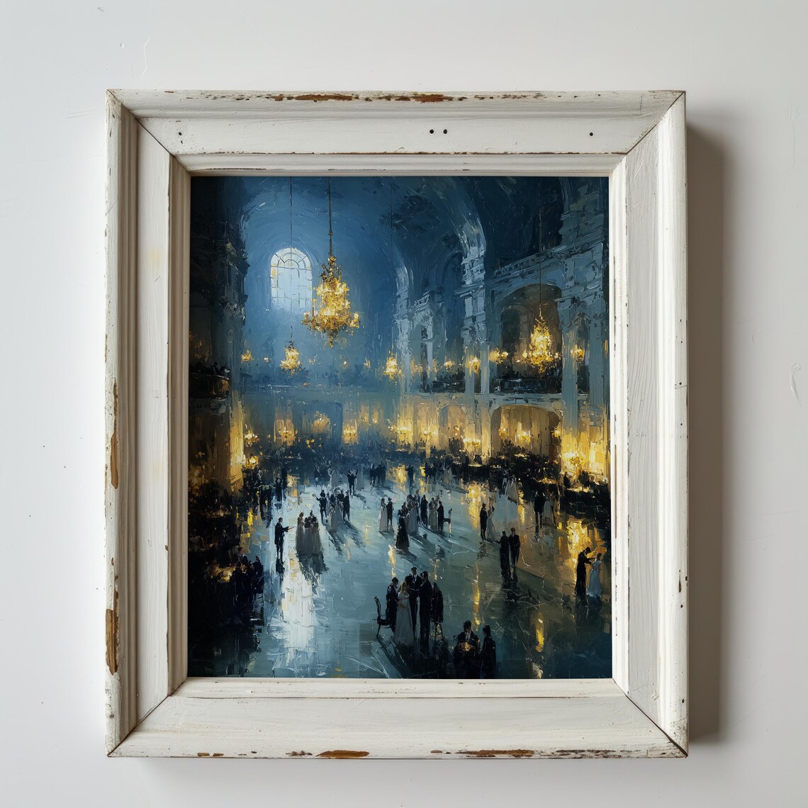 Baroque Ballroom Chandelier Vintage Oil Painting Elegant Dance Print