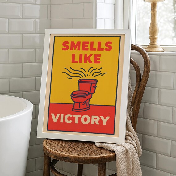Smells Like Victory Funny Toilet Retro Red Bathroom Decor Poster