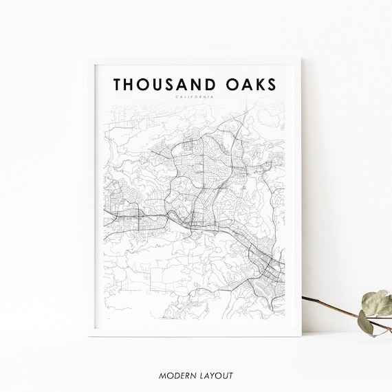 Thousand Oaks California Modern Minimalist Street Map Art Poster