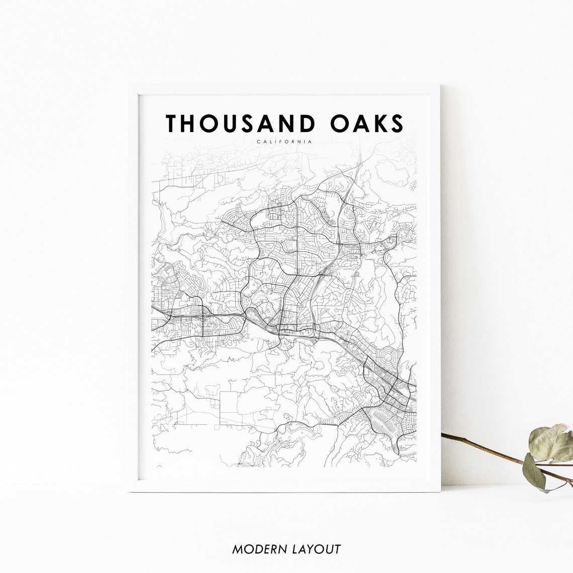 Thousand Oaks California Modern Minimalist Street Map Art Poster