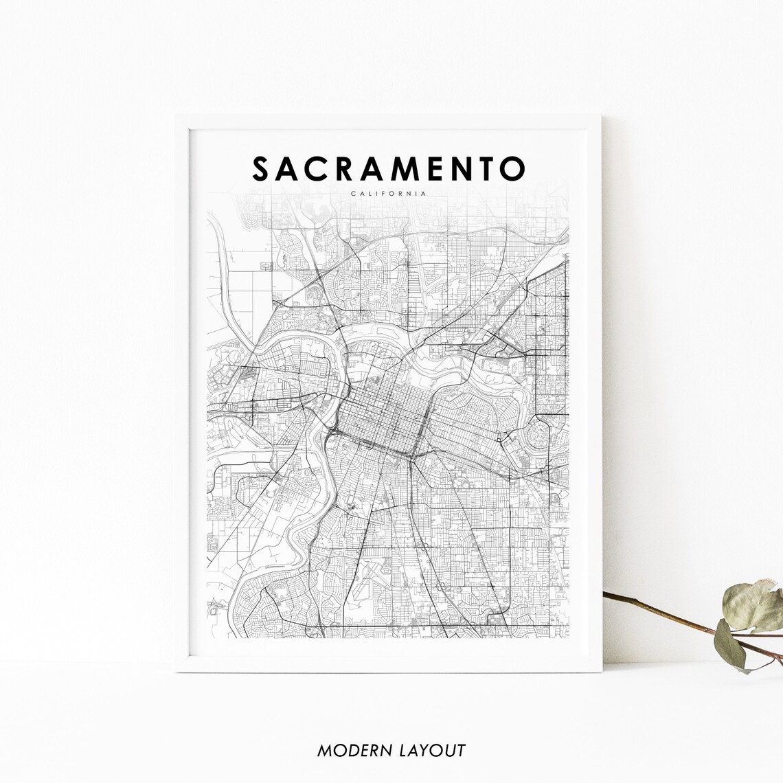 Sacramento CA Map Print, City Street Road Poster