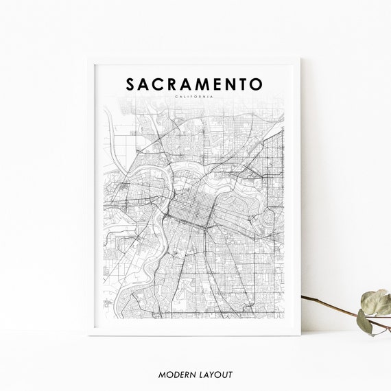 Sacramento CA Map Print, City Street Road Poster