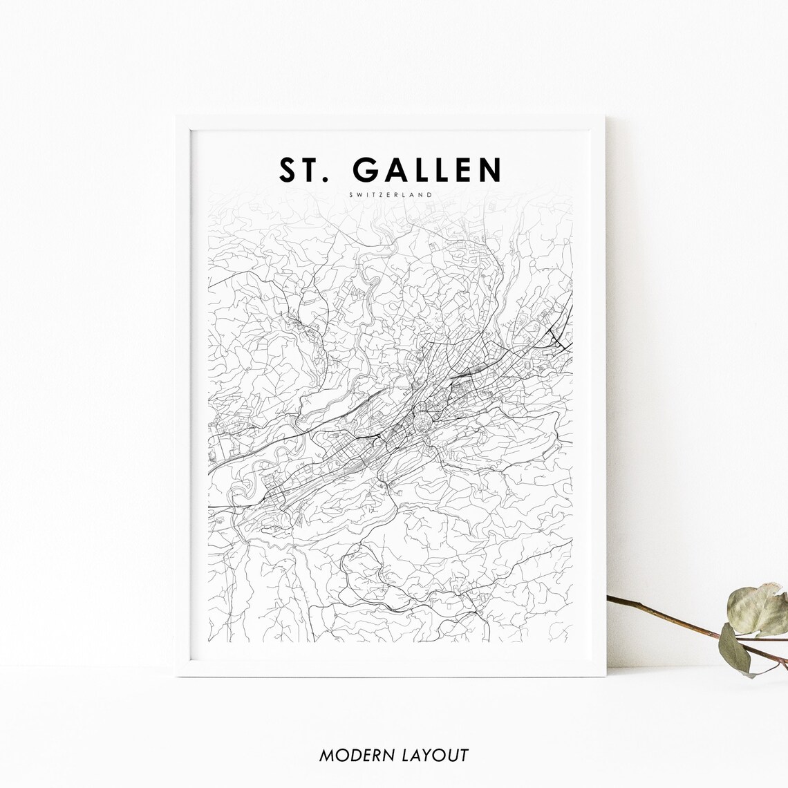 St Gallen Switzerland Map Print, City Street Map Art