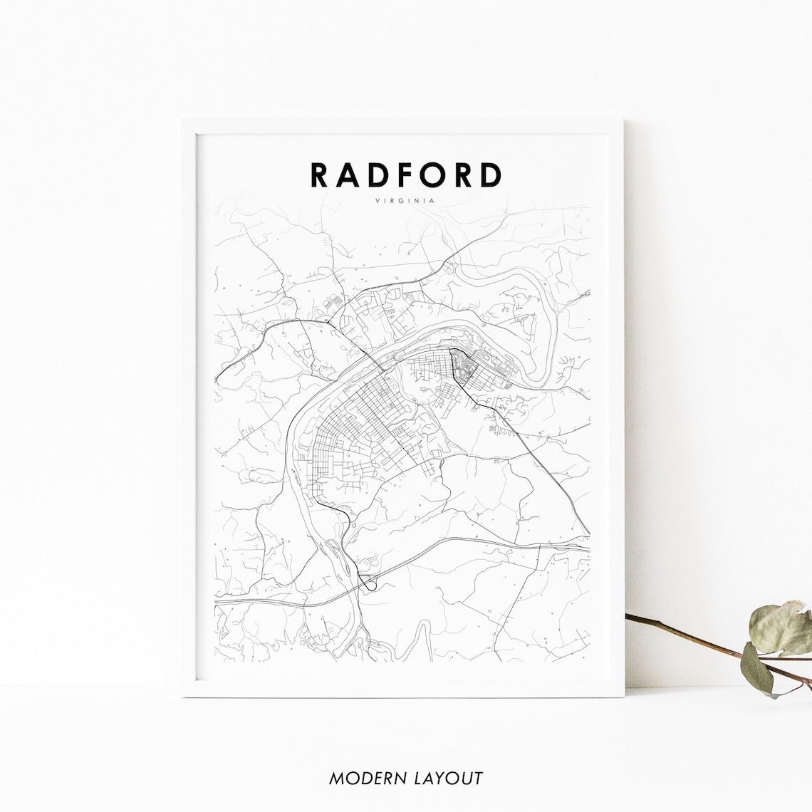 Radford, VA Map Print, Virginia Street Poster