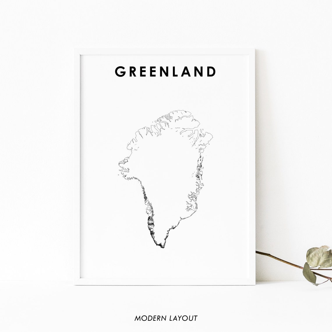 Greenland Country Road Network Map Minimalist Modern Layout Wall Art
