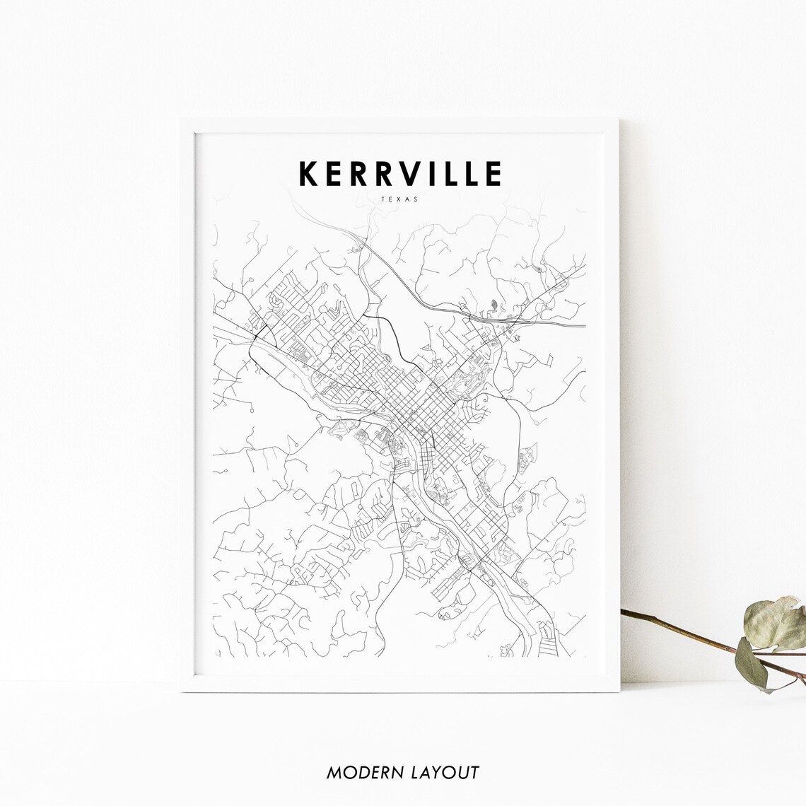 Kerrville TX Map Print, Texas Nursery Decor