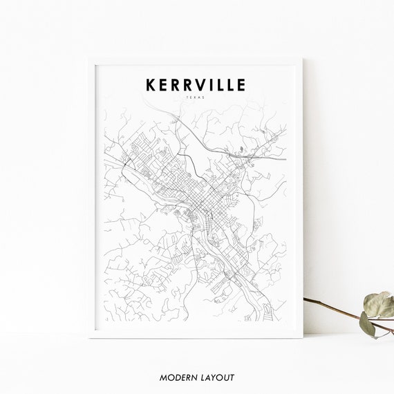 Kerrville TX Map Print, Texas Nursery Decor