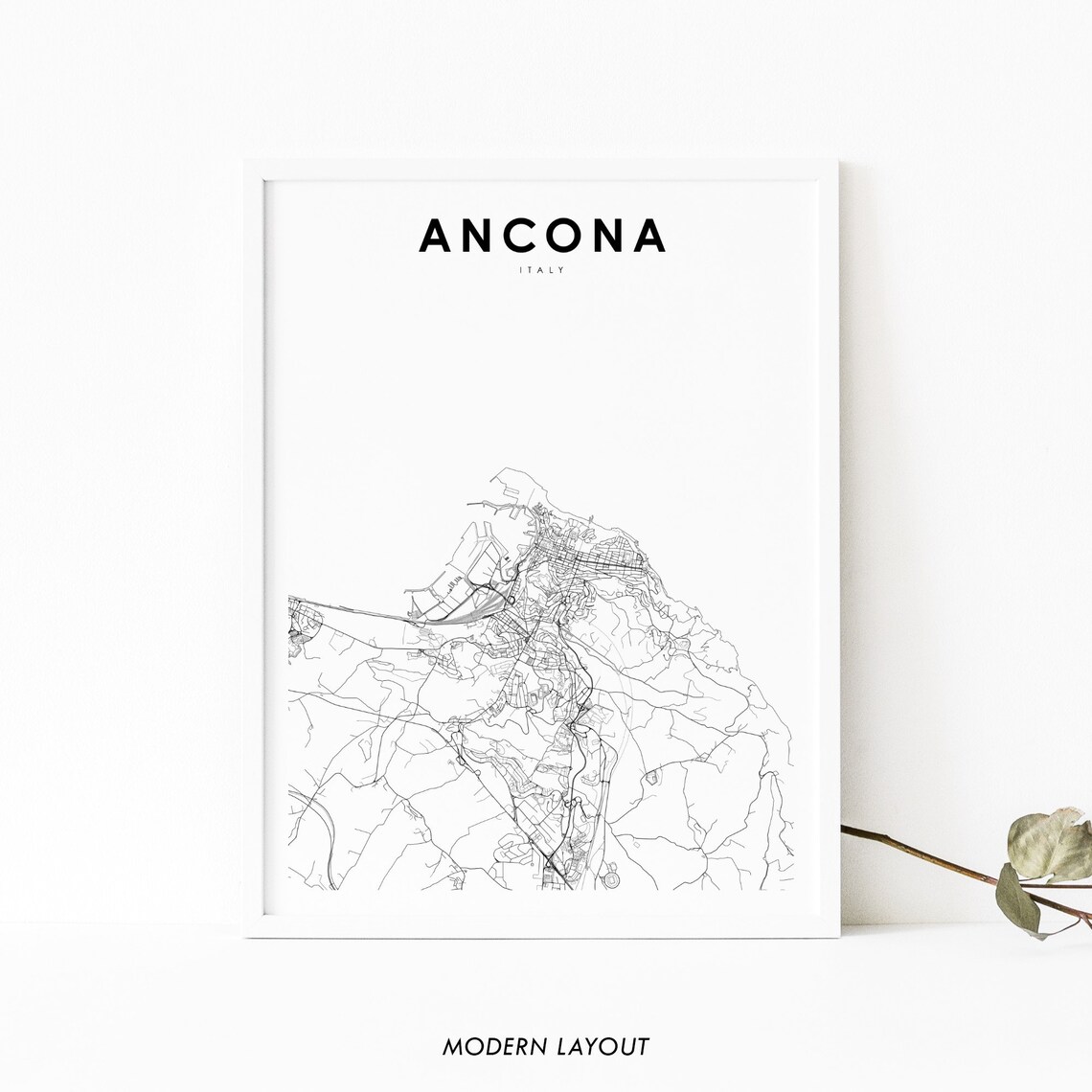 Ancona Italy Map Print, Marche City Road Poster