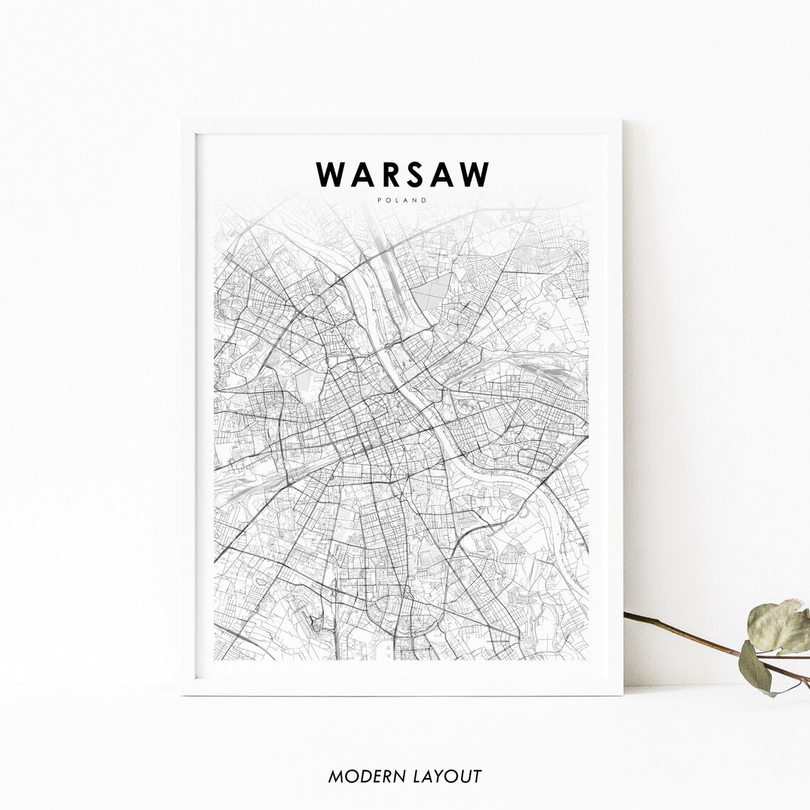 Warsaw Poland Map Print, Nursery Room Wall Art