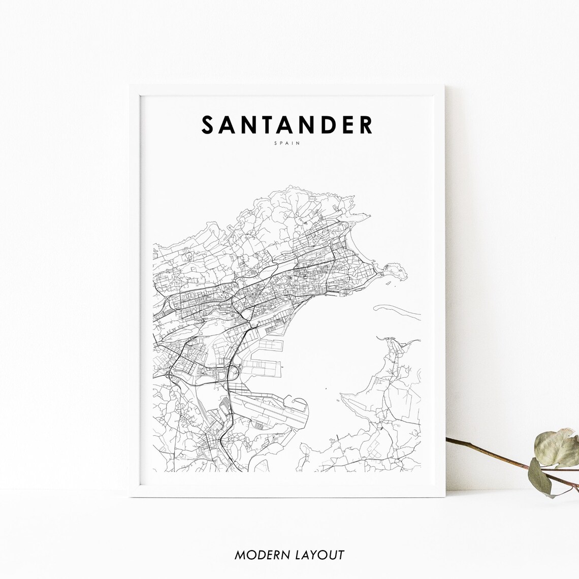 Santander Spain Modern Minimalist City Street Road Map Art Print