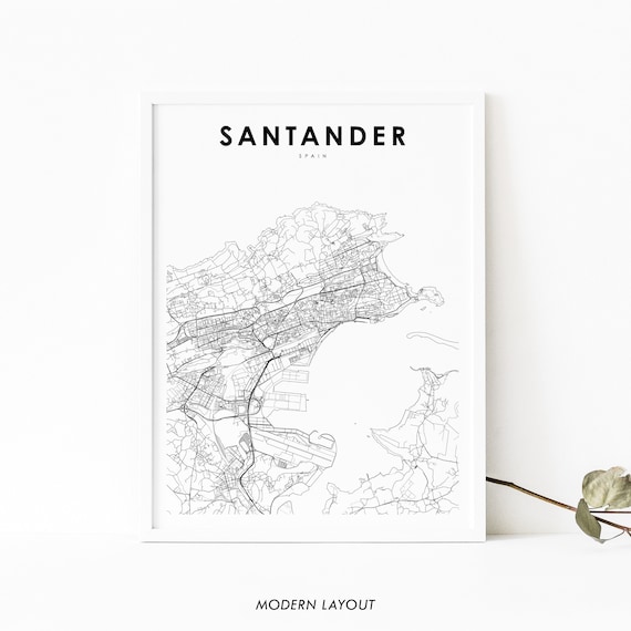 Santander Spain Map Print Art Poster Cantabria Espaa City Street Road Nursery Room Wall Office Decor