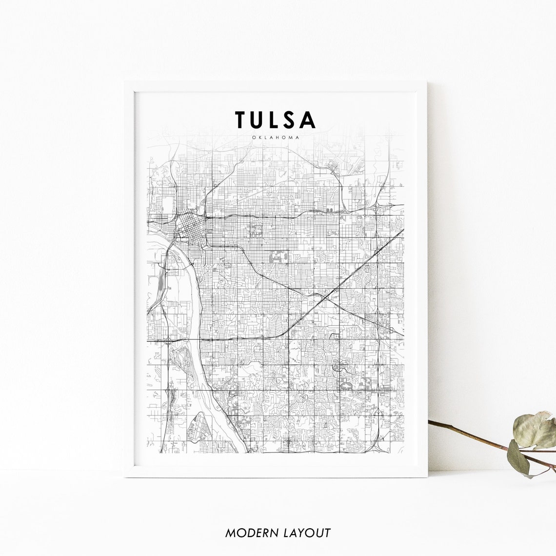 Tulsa Oklahoma Minimalist City Street Map Modern Layout Print