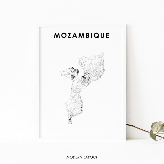 Minimalist Mozambique Country Map Modern Black and White Poster