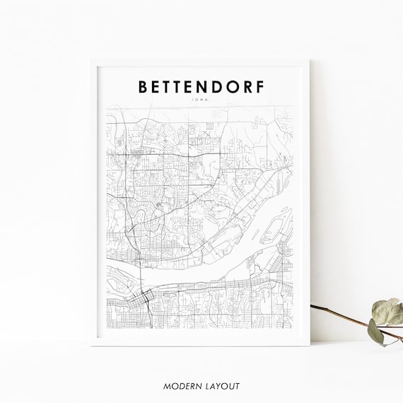 Bettendorf Ia Map Print Iowa Usa Art Poster Quad Cities City Street Road Nursery Room Wall Office Decor