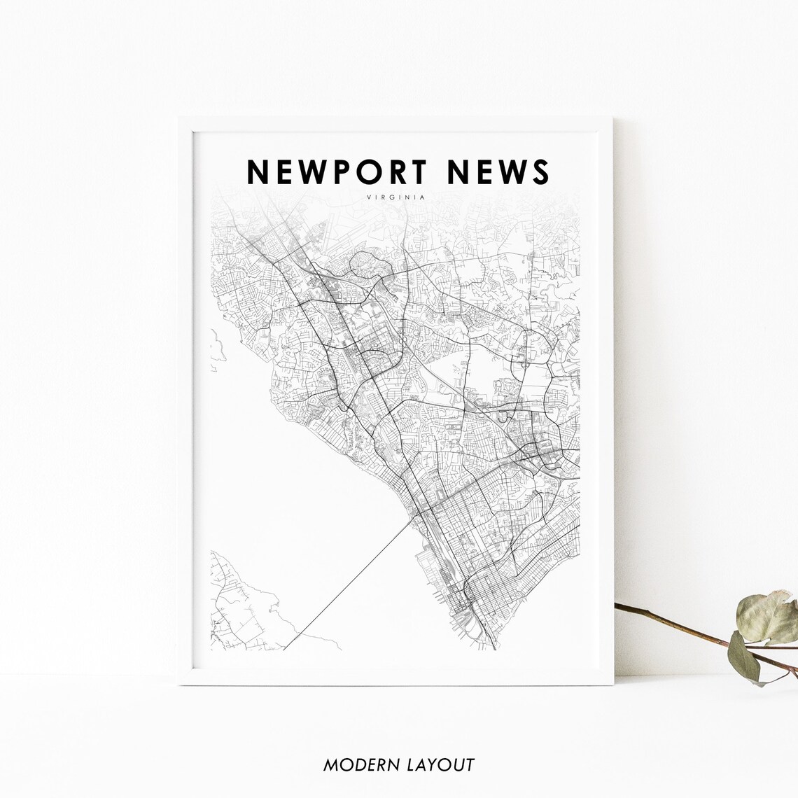 Newport News VA Map Print, Virginia City Poster
