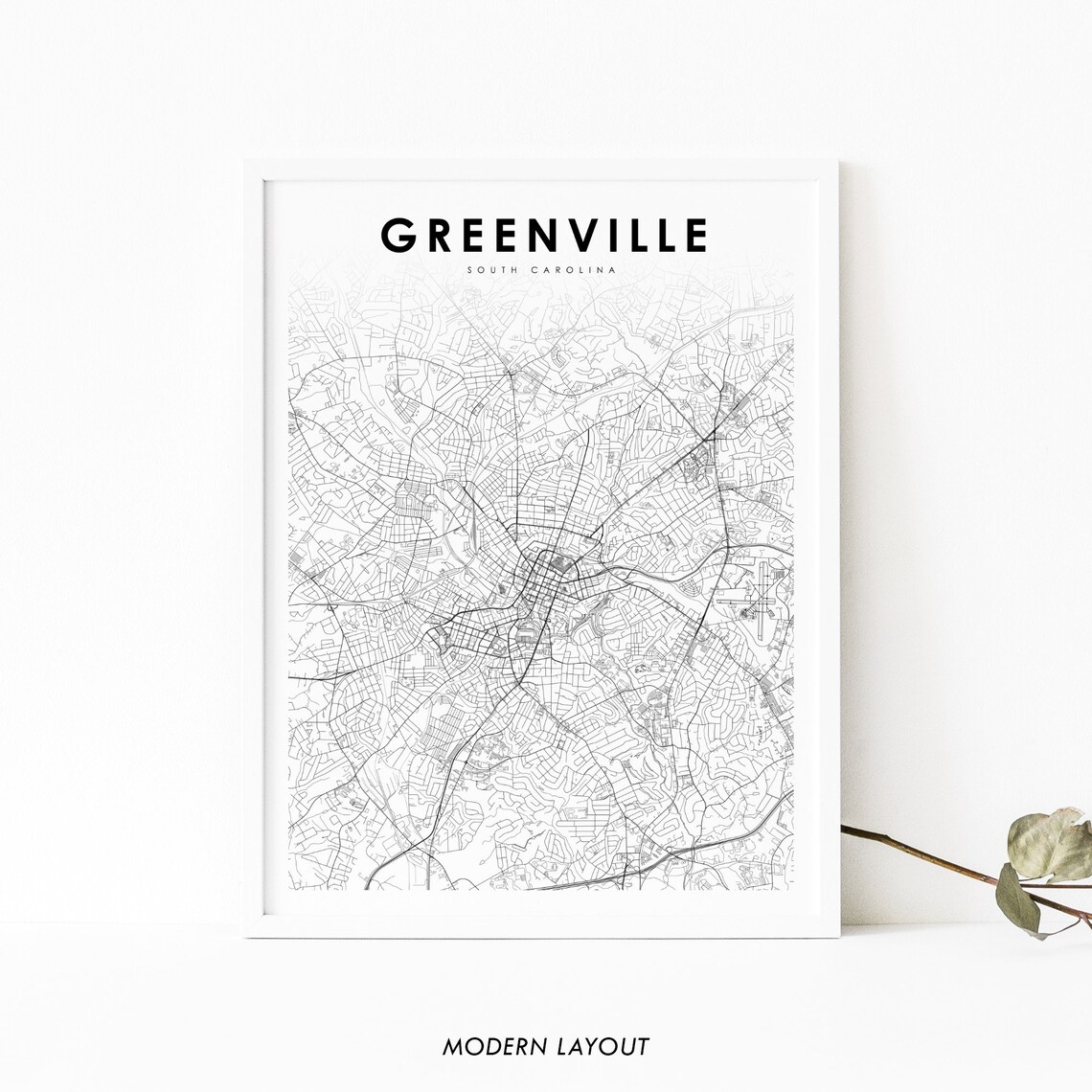 Greenville SC Map Print, South Carolina City Poster
