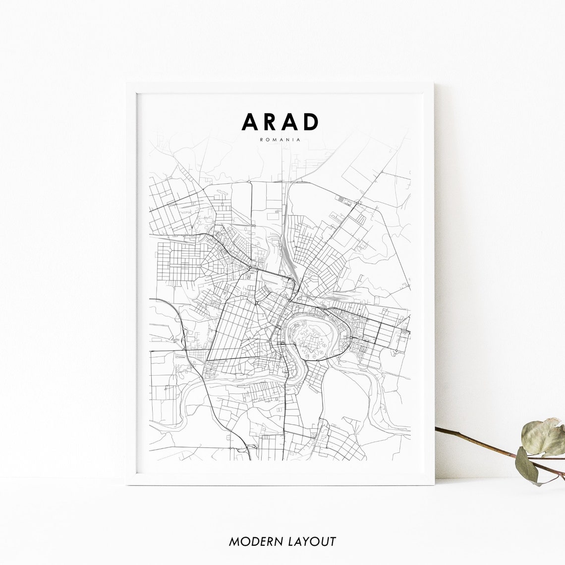 Arad Romania City Street Map Minimalist Black and White Wall Art