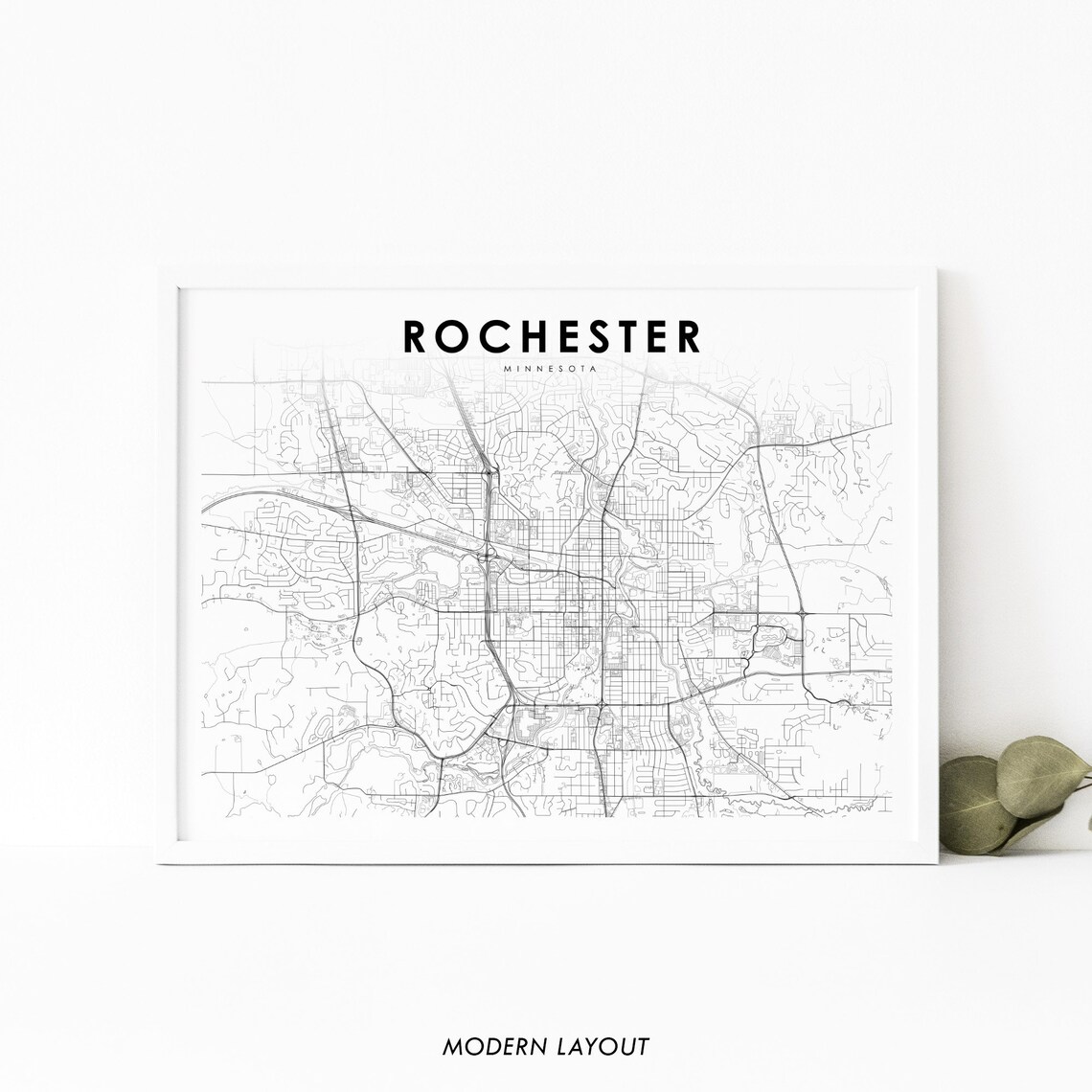 Rochester MN Map Print, Minnesota City Street Poster
