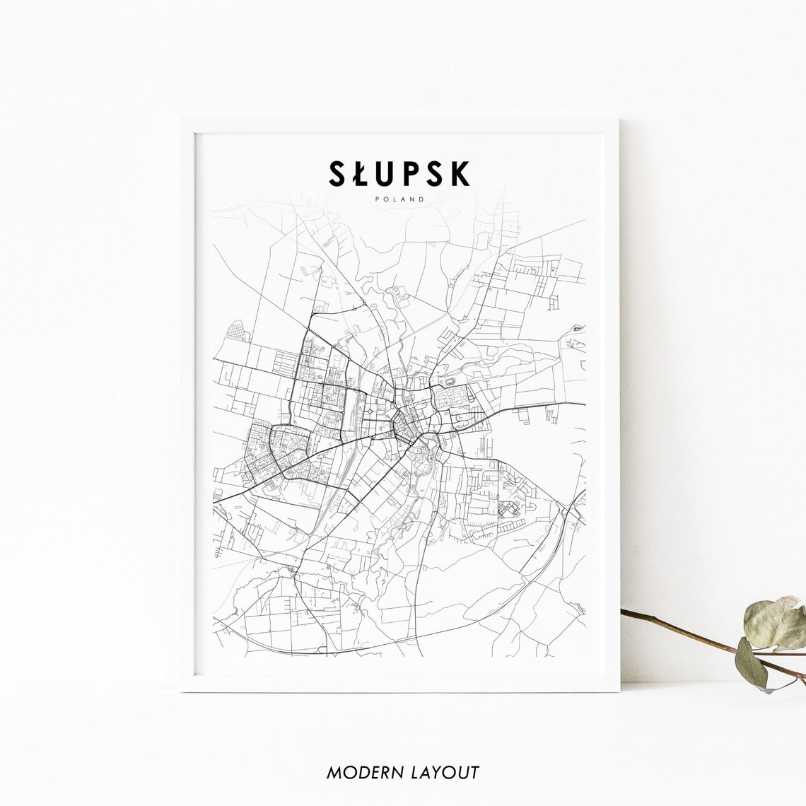 Słupsk Poland Elegant Modern Minimalist City Street Map Poster