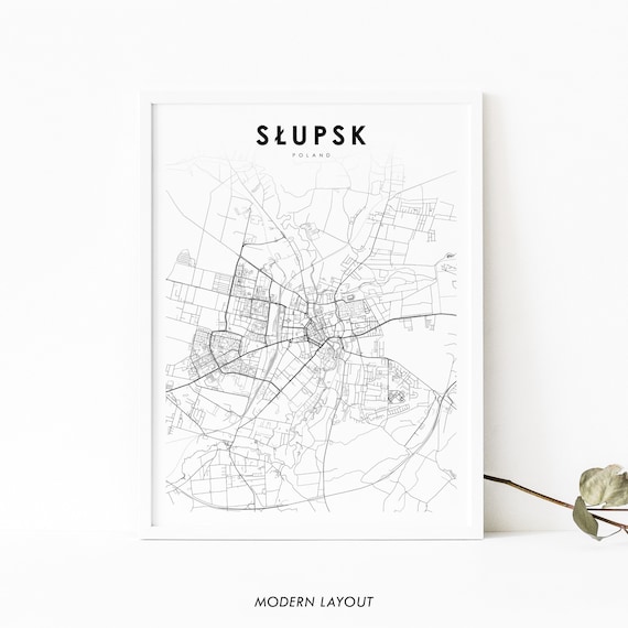 Slupsk Poland Map Print Art Poster Supsk Stolp Polska City Street Road Nursery Room Wall Office Decor