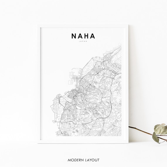 Naha Japan Okinawa City Street Map Minimalist Line Art Wall Poster