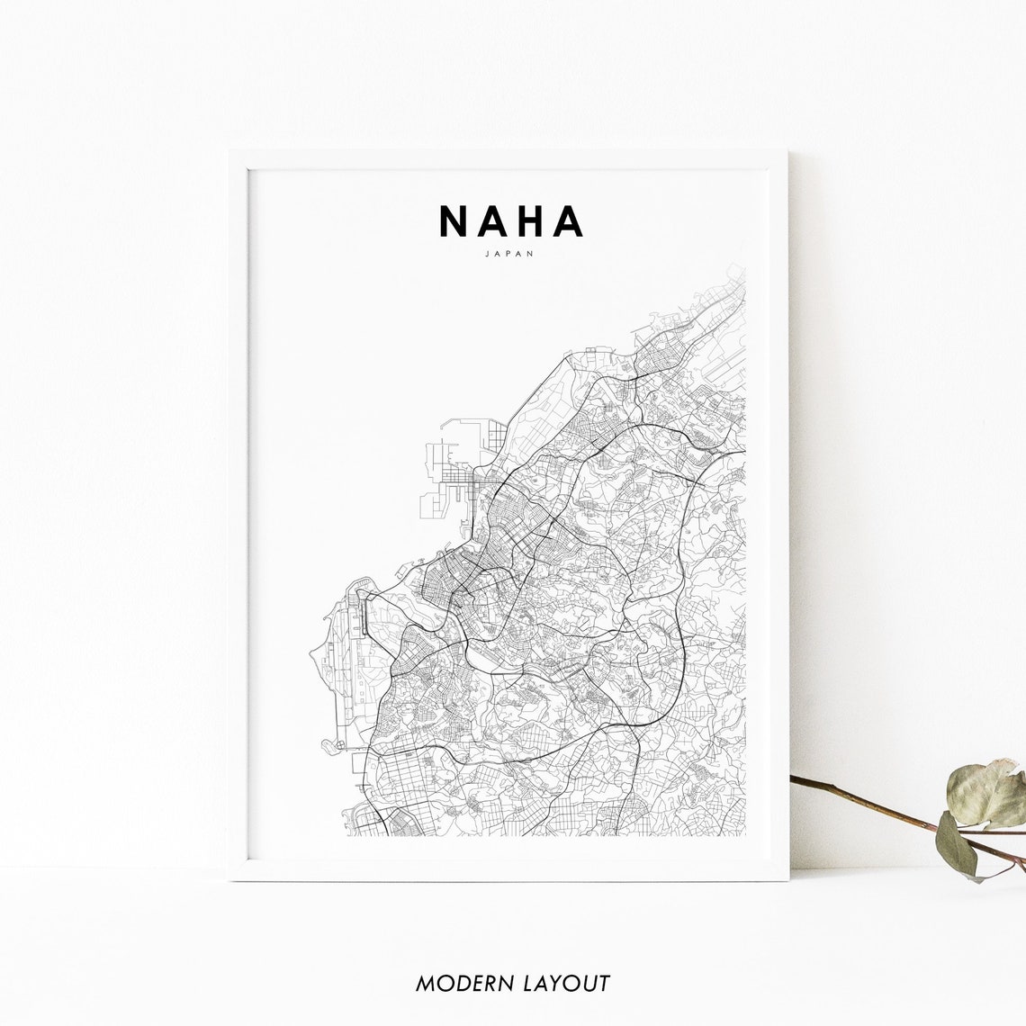Naha Japan Okinawa City Street Map Minimalist Line Art Wall Poster
