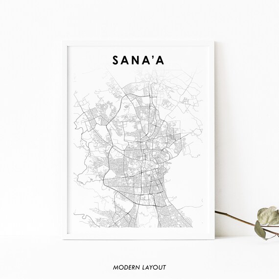 Sanaa Yemen Map Print Art Poster Sana City Road Street Nursery Room Wall Office Decor