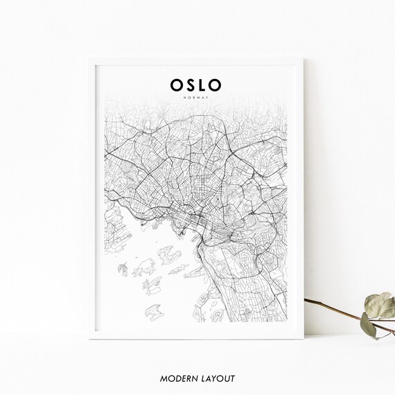 Oslo Norway Minimalist Black and White City Street Map Art Poster