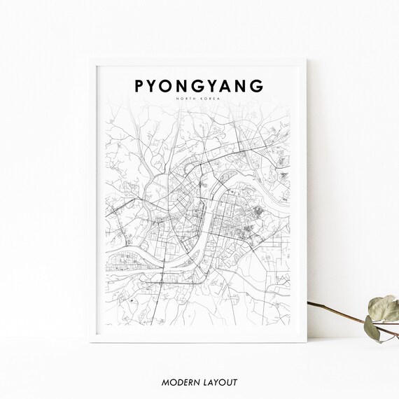 Pyongyang North Korea Map Print Art Poster City Street Road Nursery Room Wall Office Decor Kim Jong Un