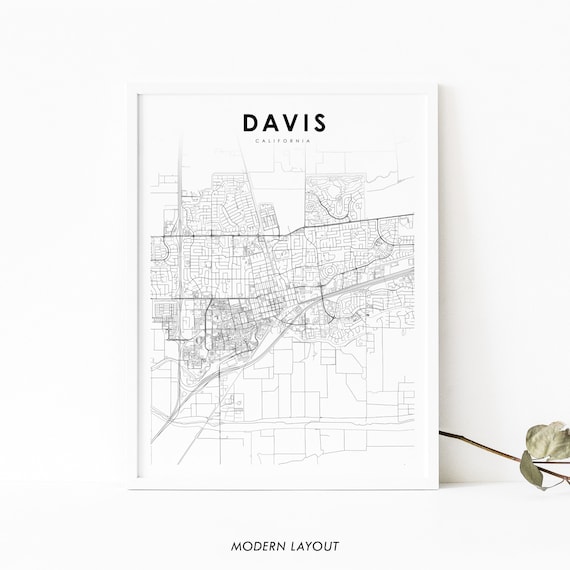 Davis Ca Map Print Usa Art Poster Yolo County Ucd City Street Road Nursery Room Wall Office Decor