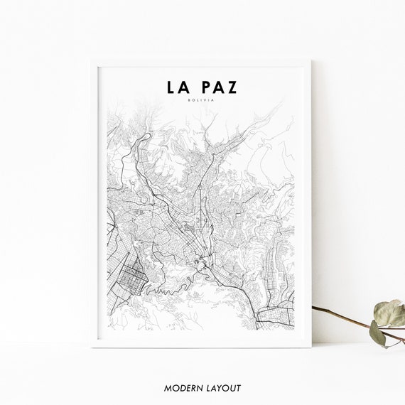 La Paz Bolivia Map Art Print, Travel Poster