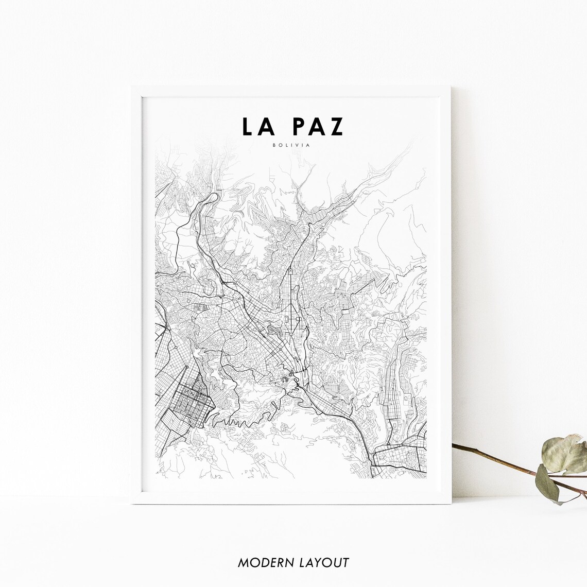 La Paz Bolivia Map Art Print, Travel Poster