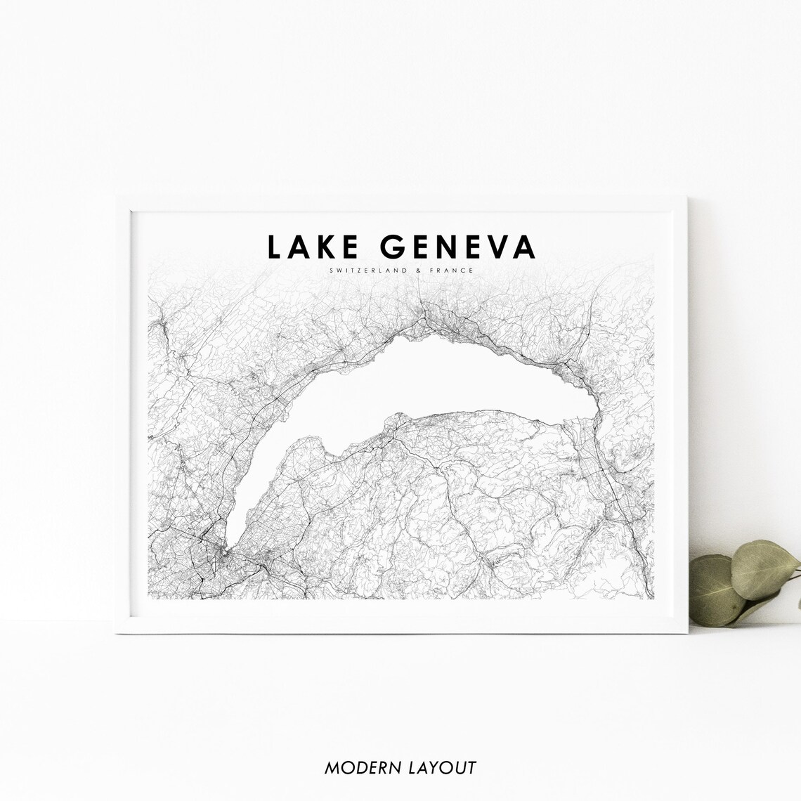 Lake Geneva Switzerland France Map Print