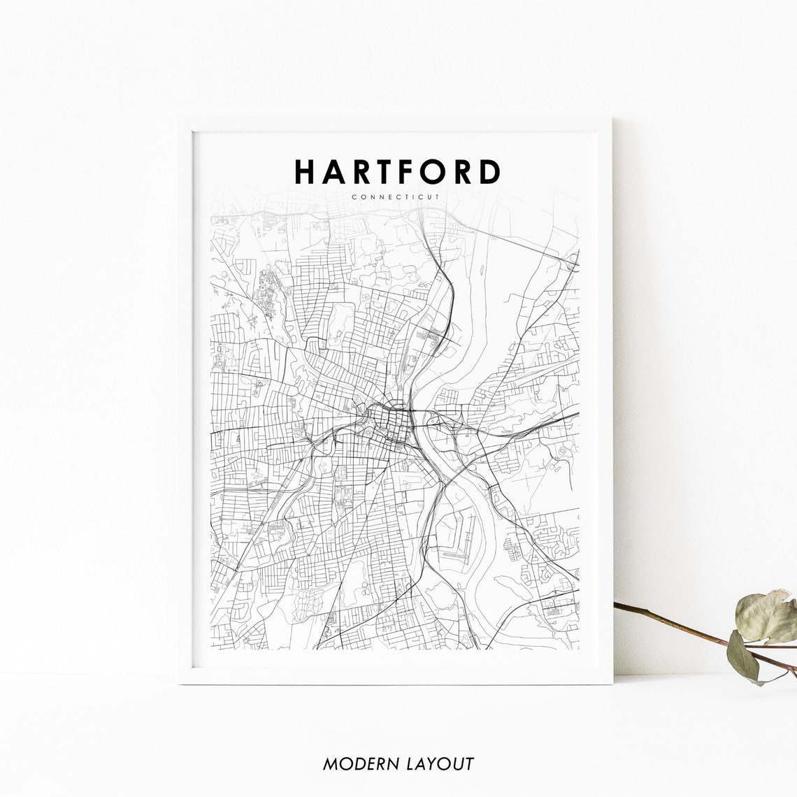 Hartford Connecticut City Street Map Minimalist Modern Poster