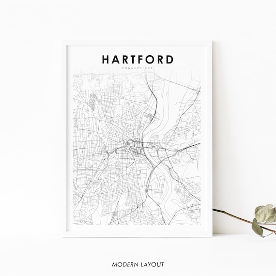 Hartford Ct Map Print Connecticut Usa Art Poster City Street Road Nursery Room Office Wall Decor