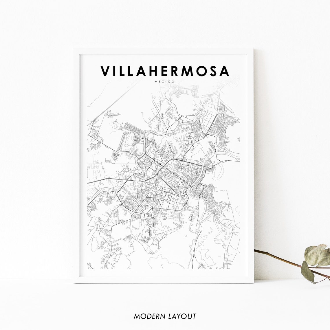 Villahermosa Mexico Minimalist City Street Map Modern Art Print