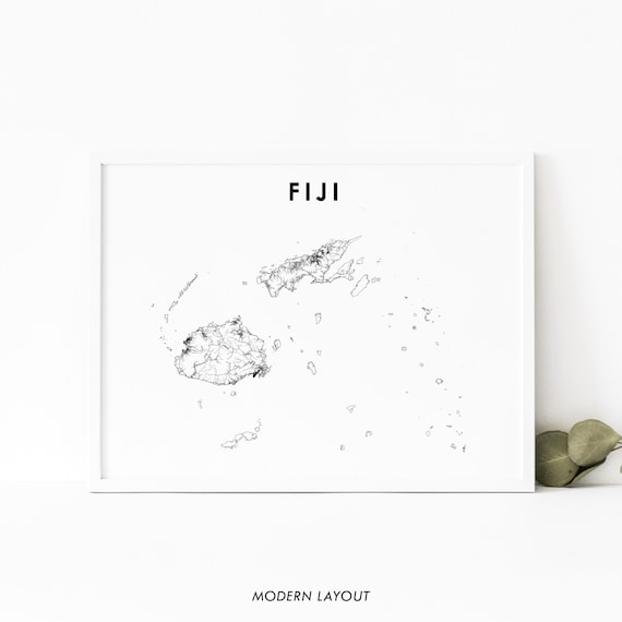 Fiji Map Print Country Road Poster Viti Levu Suva Oceania South Pacific Art Nursery Room Wall Office Decor
